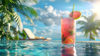 Tropical drink by the pool - Ai Generated