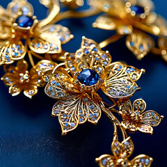 Fototapeta premium golden jewelry on blue background