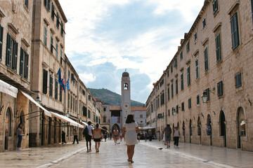 Dubrovnik,Croatia - 21.August.2021 -Old town in Dubrovnik,tourists walk the old town