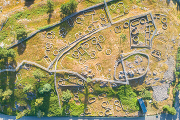 archaeological site of the Citania of Santa Luzia, ruins of a hillfort in Viana do Castelo. Aerial...