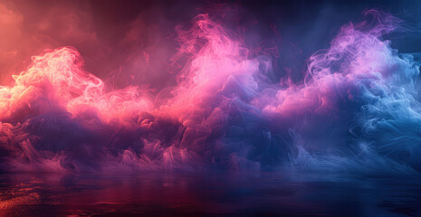 A dynamic display of vibrant colors and swirling smoke creates an enchanting atmosphere for a commercial video background. Created with Ai - obrazy, fototapety, plakaty