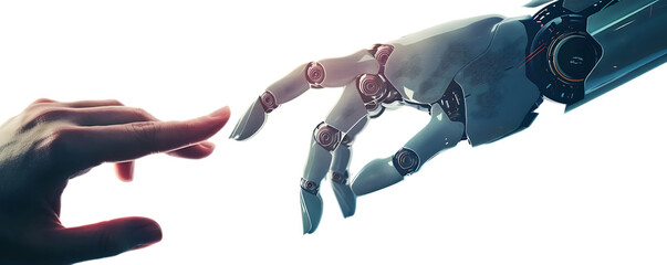 Photo of a robot hand reaching out to touch a human finge