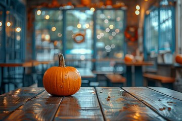 A pumpkin sitting on top of a wooden table - Powered by Adobe