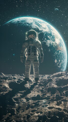 Obraz premium Astronaut Gazing at Earth from a Lunar Surface