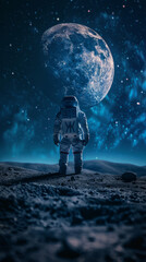 Contemplative Astronaut Standing on a Moonlit Surface