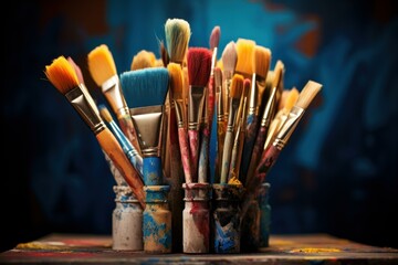 Sturdy Row artist paintbrushes. Oil art. Generate Ai