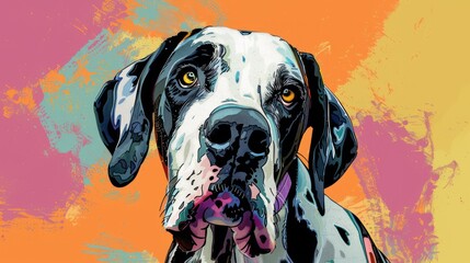 Portrait of great dane dog. Colorful comic style painting illustration.