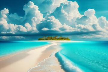 beautiful blue ocean with a white sandy beach