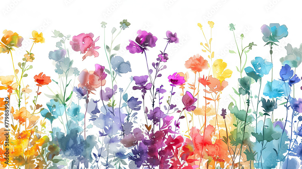 Wall mural seamless watercolor flower rainbow design on white background