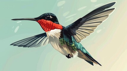 Obraz premium Portrait of Ruby Throated Hummingbird. Colorful comic style painting illustration.