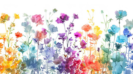 Seamless watercolor flower rainbow design on white background