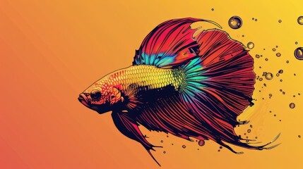 Portrait of betta fish. Colorful comic style painting illustration.