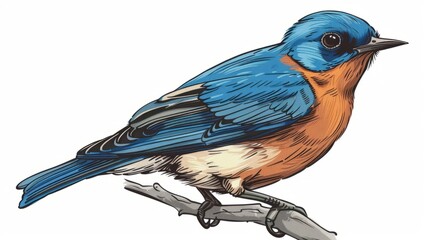 Portrait of eastern bluebird bird. Colorful comic style painting illustration. - obrazy, fototapety, plakaty