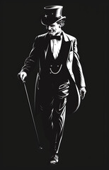 Vintage Gentleman Silhouette in Black and White