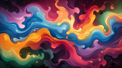 Colorful fluid waves, swirling and flowing in space, in the style of a cartoon, colorful, vibrant, detailed digital art., Generative AI