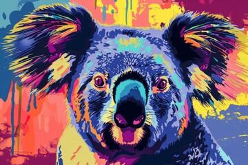 Portrait of koala bear. Colorful comic style painting illustration.