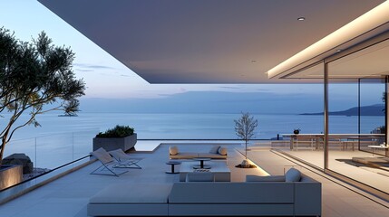 Fototapeta premium A large open living room with a view of the ocean