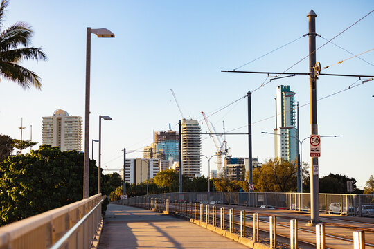Tram tracks for the G:Link light rail on the Gold Coast