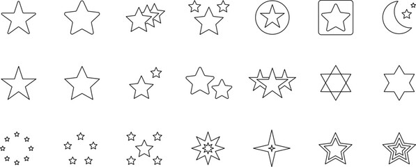 Star icons. Gold Star or favorite flat icon for apps and websites. Rating Star icon. Star vector collection. Modern simple stars. Vector illustration.