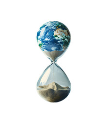 An hourglass with the Earth inside, sand flowing in and out of it