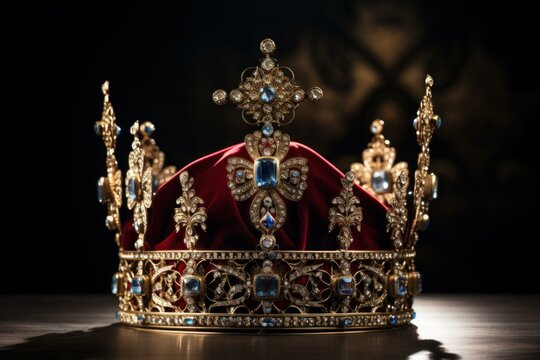 Regal Royal crown velvet. Monarch nobility. Generate Ai