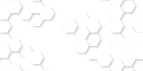 Foto auf Alu-Dibond Abstract Technology, Futuristic 3d Hexagonal structure futuristic white background and Embossed Hexagon. Hexagonal honeycomb pattern background with space for text. © MdLothfor