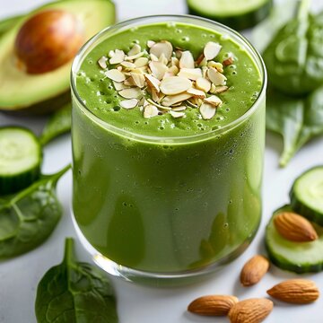 Energizing green smoothie, from a profile perspective, low angle