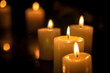 Obraz na płótnie Canvas Group of litting candles isolated on black background