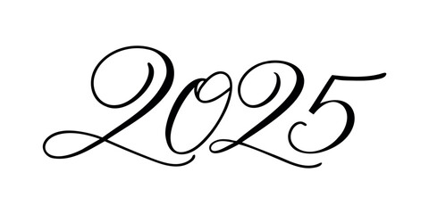 2025 - numbers written in calligraphic style on a white background. Vector illustration