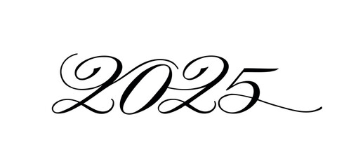2025 - numbers written in calligraphic style on a white background. Vector illustration