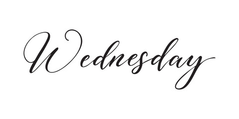 WEDNESDAY - Handwritten text in calligraphic style on a white background. Vector illustration.