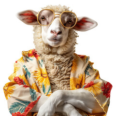 anthropomorphic sheep in fashionable clothes, isolated