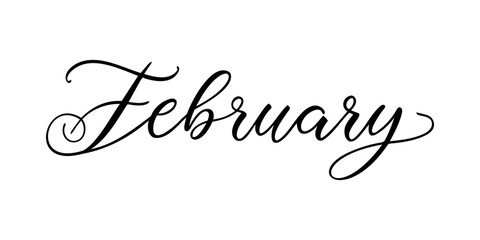 February - Handwritten inscription in calligraphic style on a white background. Vector illustration