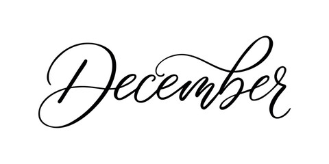 December- Handwritten inscription in calligraphic style on a white background. Vector illustration