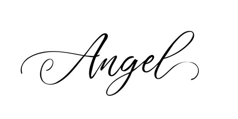 Angel - the word written in calligraphic text on a white background.. Vector illustration