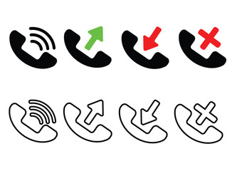 phone icon. incoming, outgoing, missed call button icon. calling history symbol vector