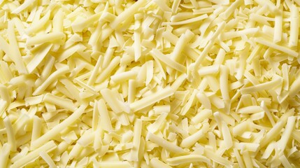 Fototapeta premium Shredded cheese close-up capturing texture and color in a kitchen setting