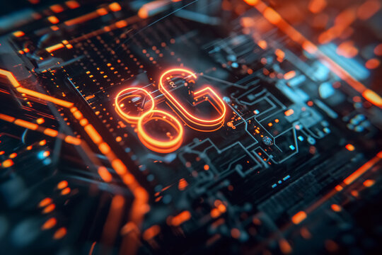 Glowing 8G technology sign. Technology of future. 