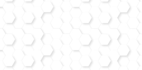 Abstract Technology, Futuristic 3d Hexagonal structure futuristic white background and Embossed Hexagon. Hexagonal science digital geometry honeycomb pattern background with space for text.