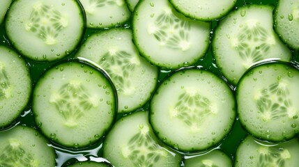 Background texture pattern cucumber slices. Close-up. 