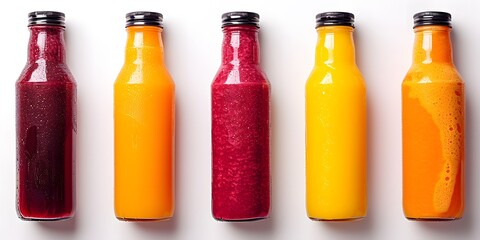 fresh vegetable and fruit juice in glass bottle - obrazy, fototapety, plakaty