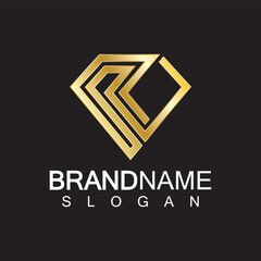 A diamond shaped letter R logo design isolated black background.