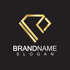 A diamond shaped letter R logo design isolated black background.