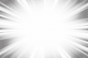 Halftone gradient sun rays pattern. abstract halftone vector dots background. monochrome dots pattern. pop art, comic small dots. star rays halftone poster. shine, explosion. sunrise rays background.