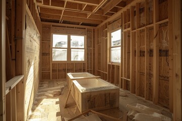 Modern home bathroom under construction