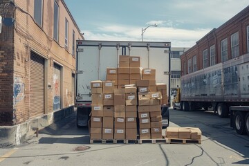 Boxes packaged and loaded into large truck outside