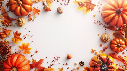 a frame of autumn leaves and pumpkins