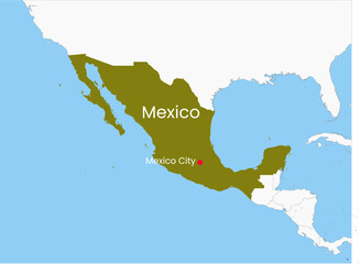 High detailed map of Mexico. Outline map of Mexico. North America