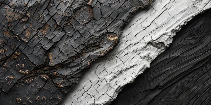 Bark texture close-up perspective, presented in a classic white and black color scheme.