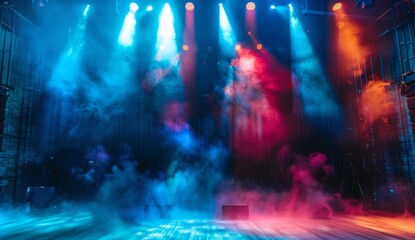 a stage with lights and smoke